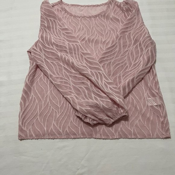 SHEIN Womens Size Large Sheer Pink Textured Long Sleeve Boho Shirt Top - Picture 3 of 5